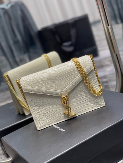 YSL Cassandra Medium Chain Bag In crocodile Embossed Shiny Leather
