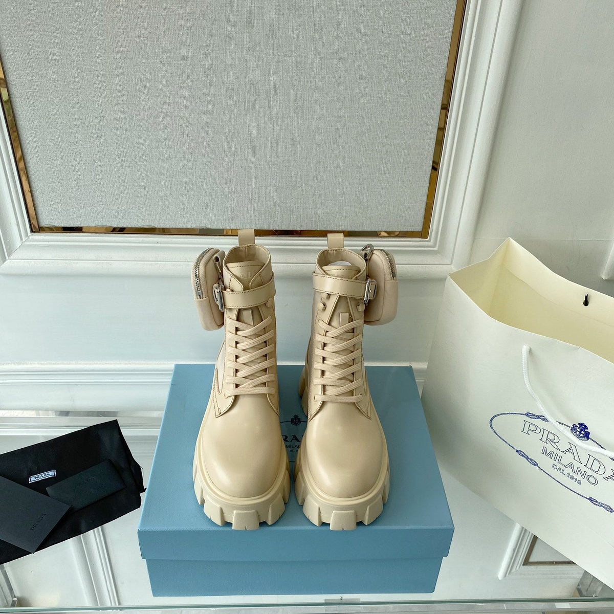 Prada Monolith brushed Rois Leather And Nylon Boots