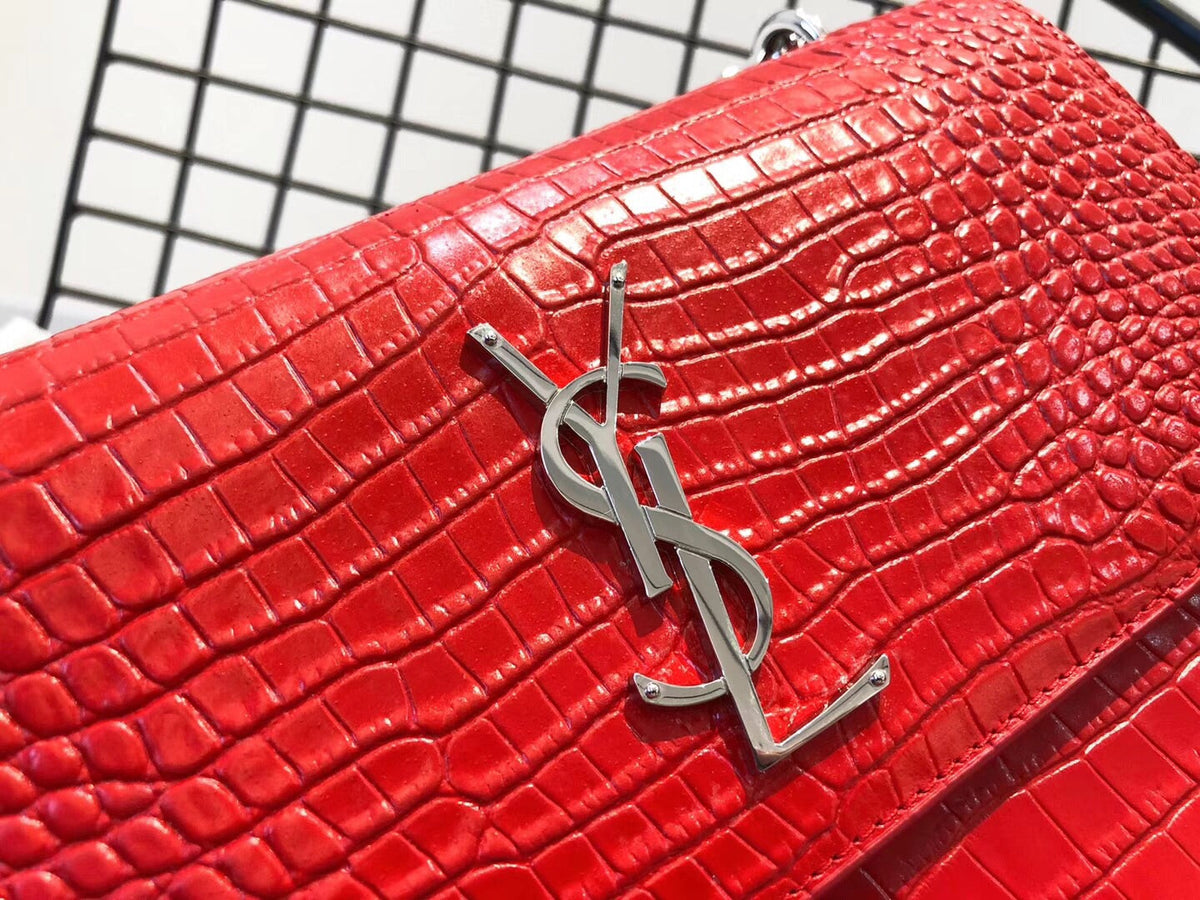 YSL Medium Sunset In Crocodile Embossed Shiny Leather Bag