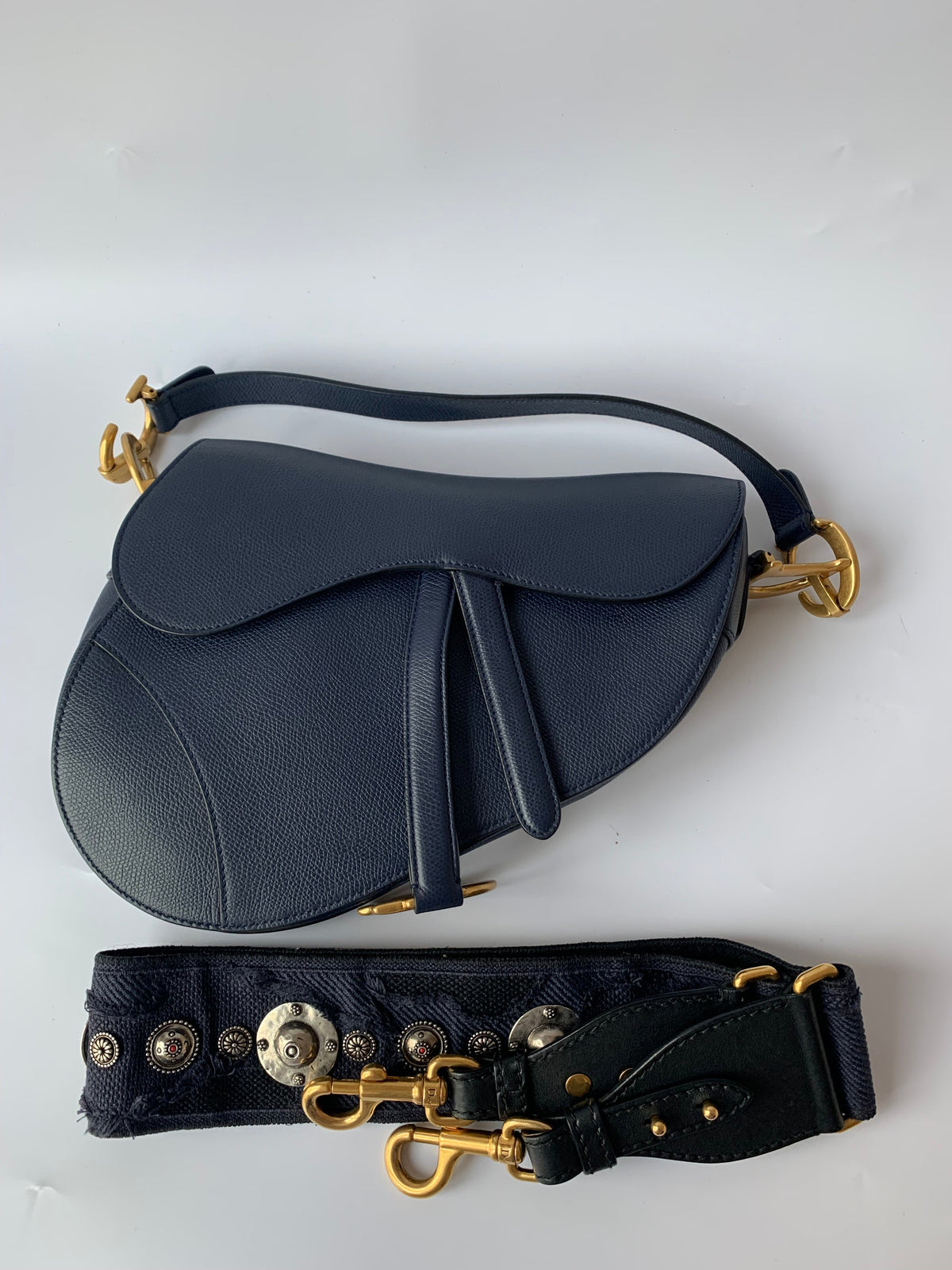 Dior Saddle Blue Medium Grained Leather Handbag with Strap Rovelle Bags