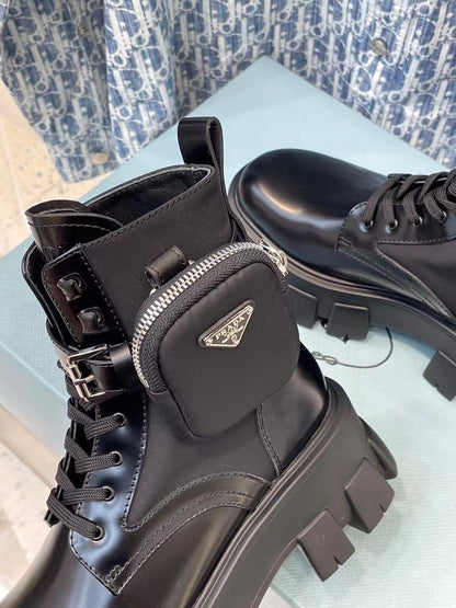 Prada Monolith brushed Rois Leather And Nylon Boots