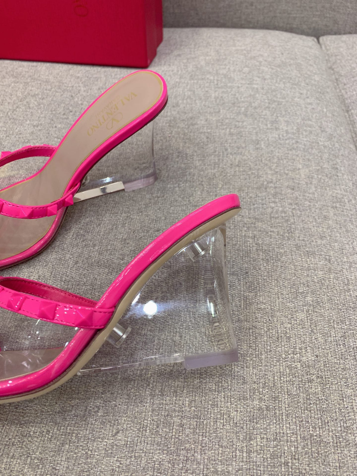 Valentino Rockstud Slide Sandal IN Transparent Material Plexi Wedge