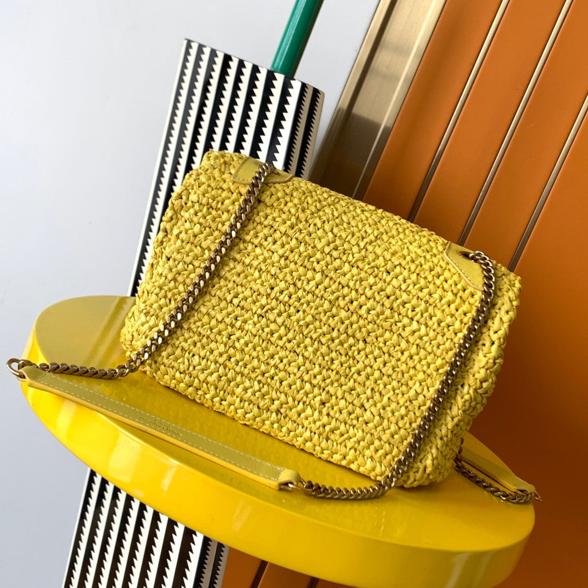 YSL Niki Medium Chain Bag In Raffia