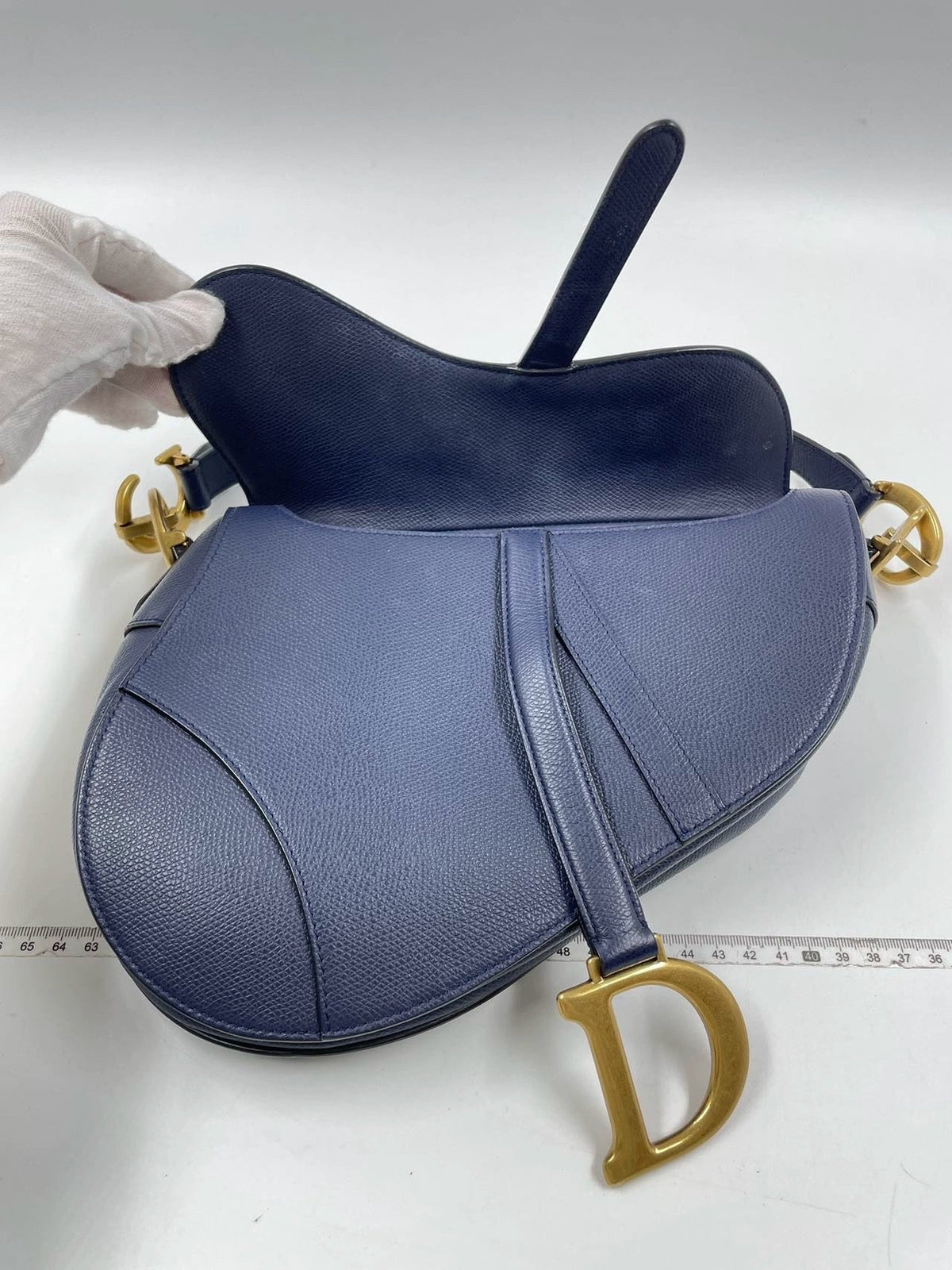 Dior Saddle Blue Medium Grained Leather Handbag with Strap Rovelle Bags