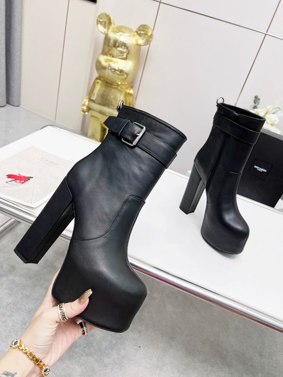 YSL  Cherry Buckle Platform Boots
