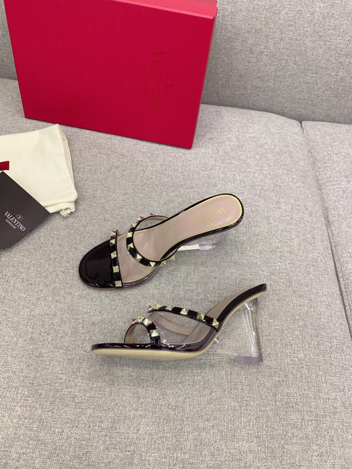 Valentino Rockstud Slide Sandal IN Transparent Material Plexi Wedge