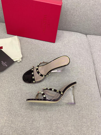 Valentino Rockstud Slide Sandal IN Transparent Material Plexi Wedge