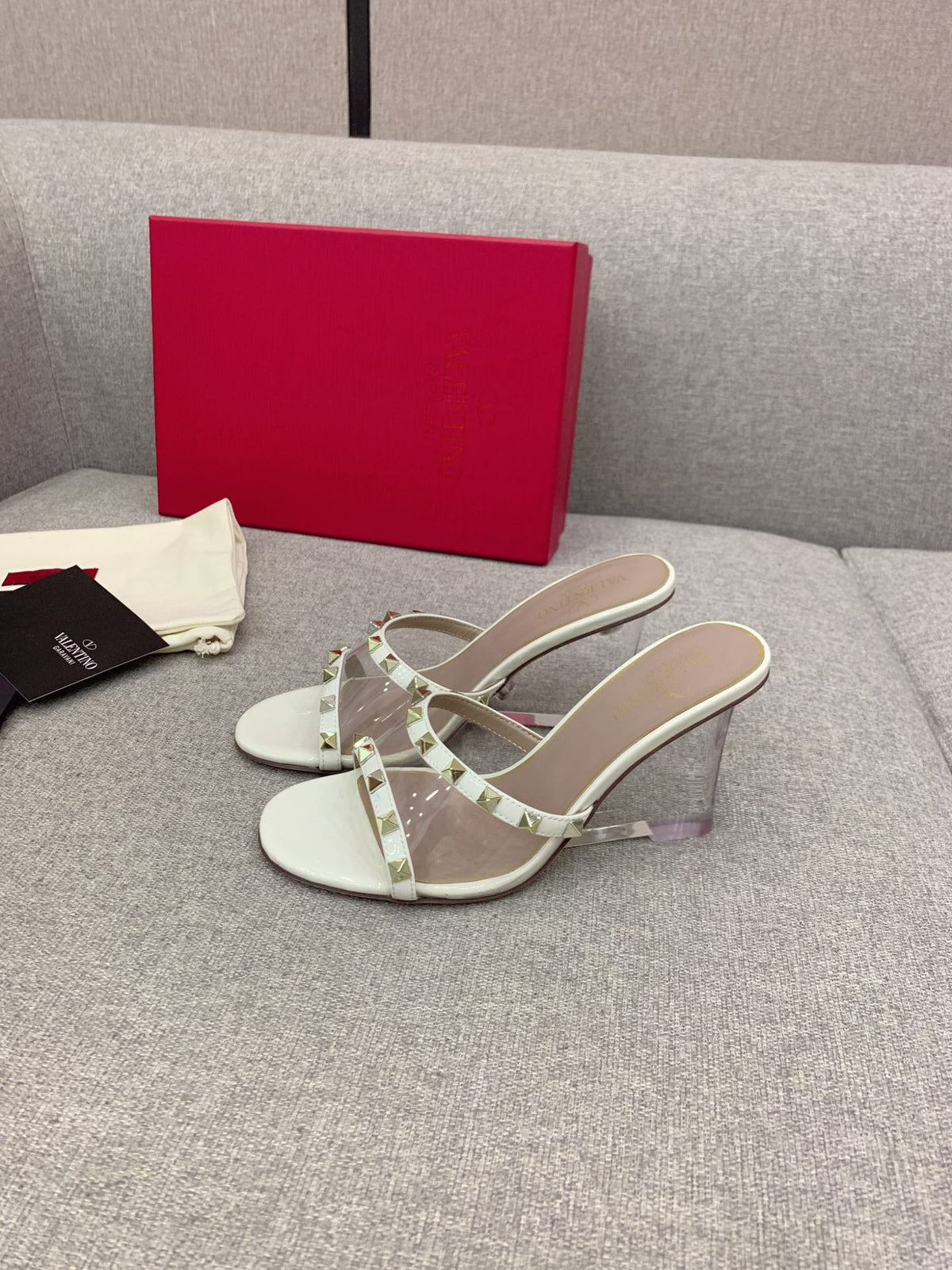 Valentino Rockstud Slide Sandal IN Transparent Material Plexi Wedge