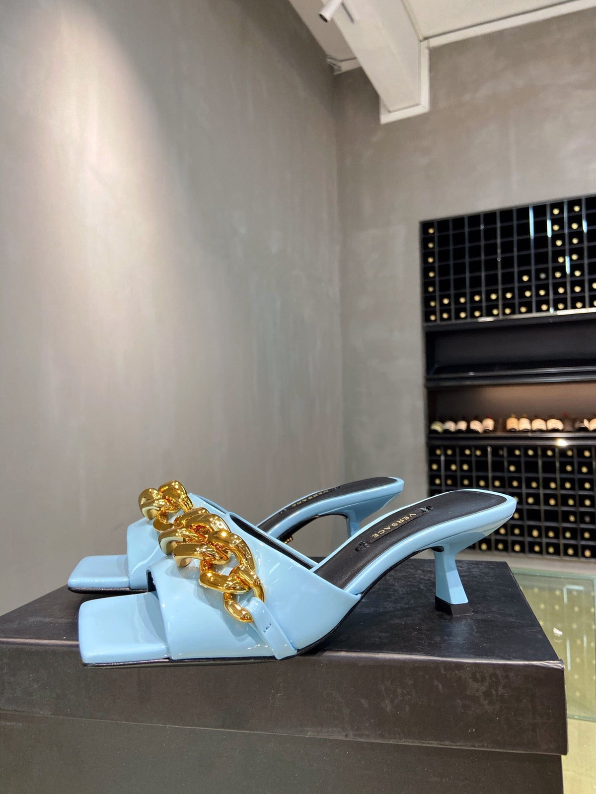 Versace  Medusa Chain Mid Heel Nappa Leather Mule