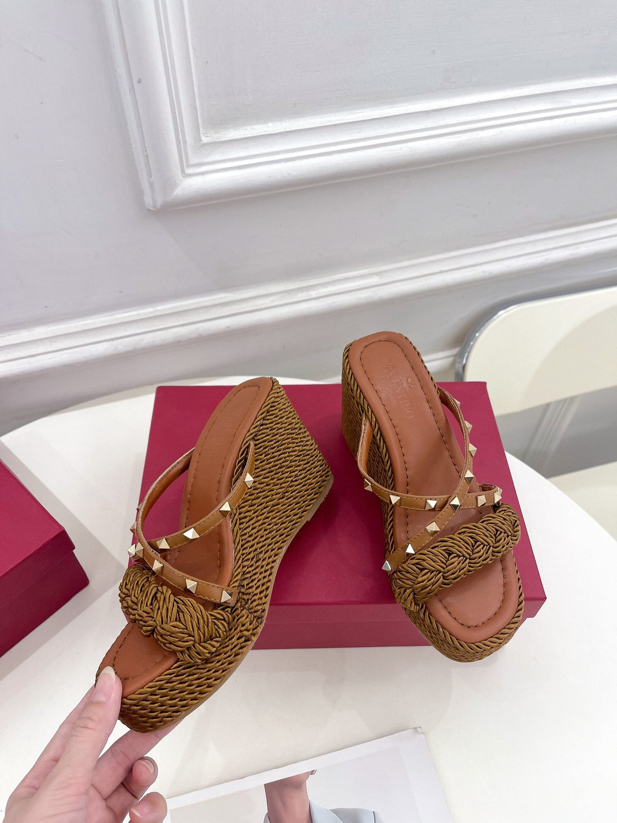 Valentino Rockstud Wedge Sandals
