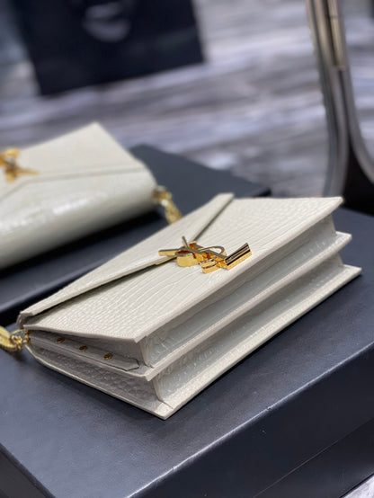 YSL Cassandra Medium Chain Bag In crocodile Embossed Shiny Leather