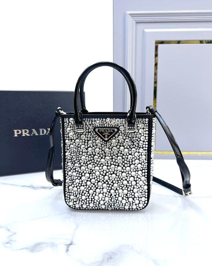Prada Satin Tote Bag with Crystals