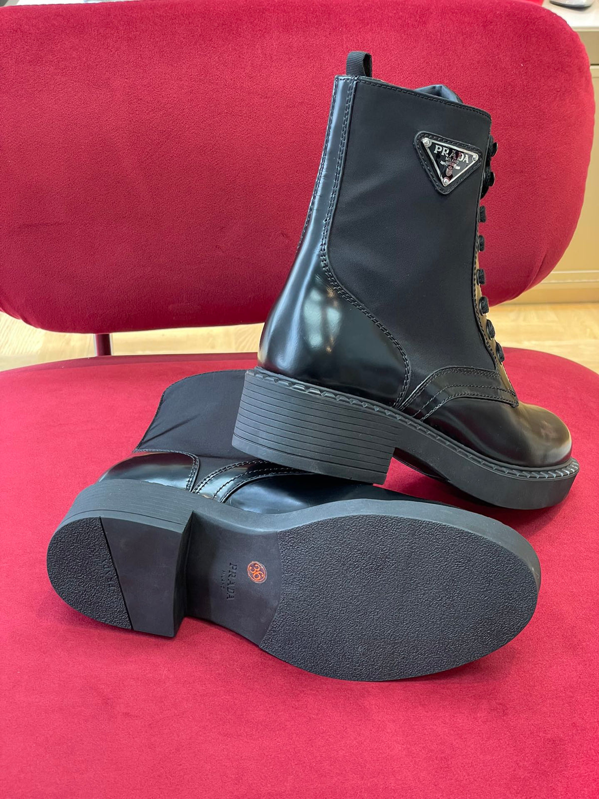 Prada Brushed-Leather and Re-Nylon Boots