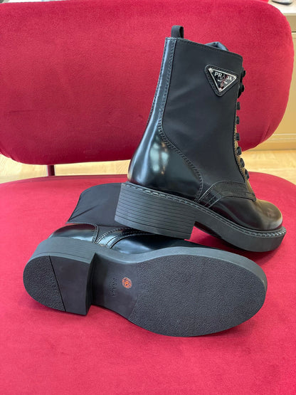 Prada Brushed-Leather and Re-Nylon Boots