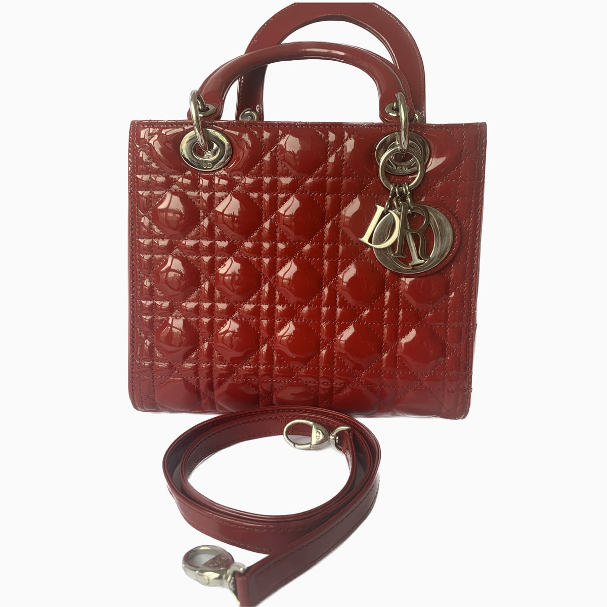 Lady Dior Medium Bag Red Patent Leather Rovelle Bags