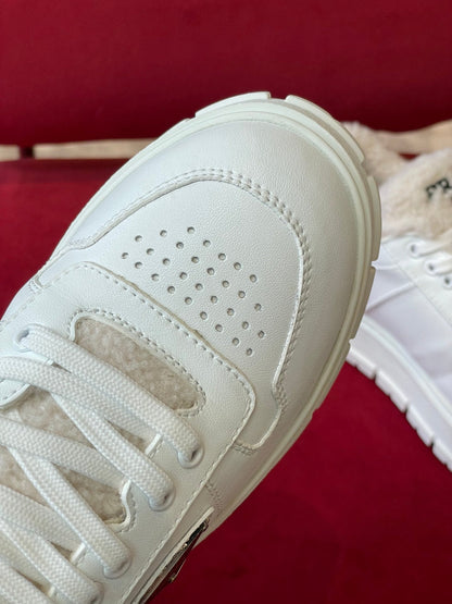Prada Leather and Shearling  Sneakers
