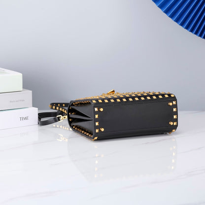 Valentino Garavani Small Rockstud Alcove Grainy Calfskin Bag