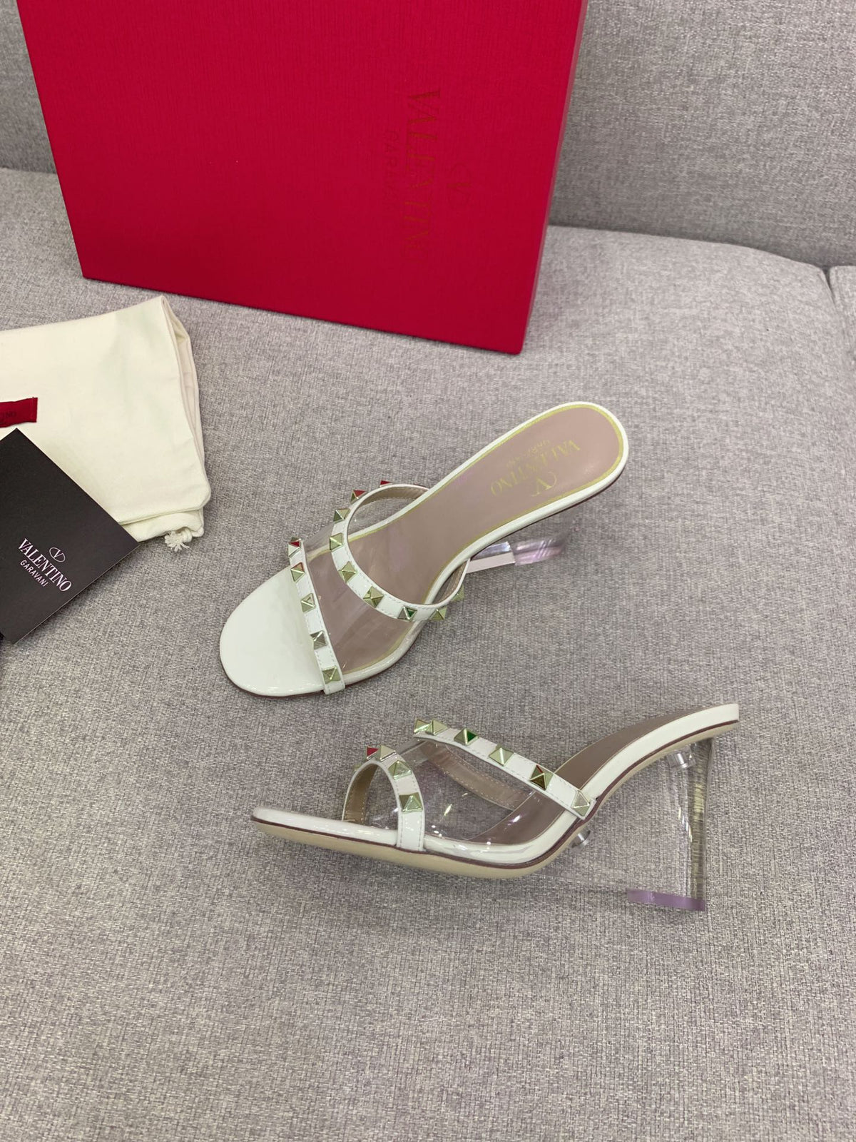 Valentino Rockstud Slide Sandal IN Transparent Material Plexi Wedge