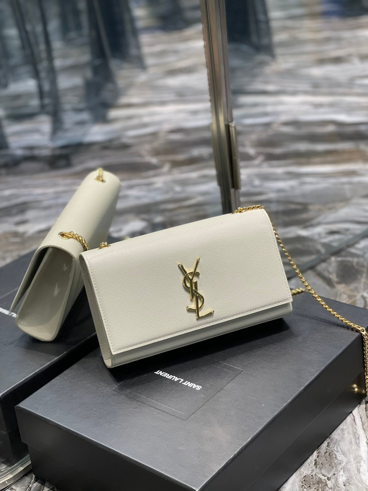 YSL Kate Medium In Grain Poudre embossed Leather Bag