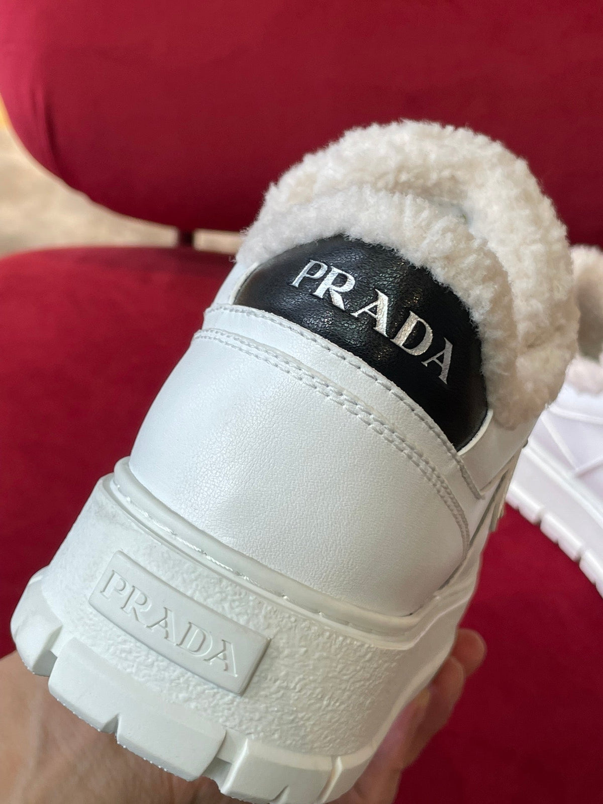 Prada Leather and Shearling  Sneakers