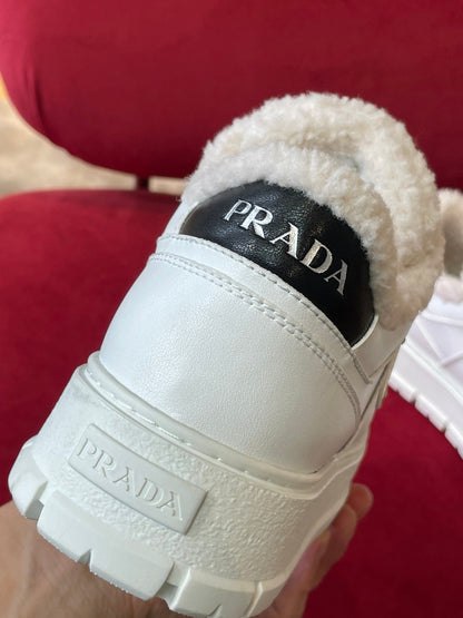 Prada Leather and Shearling  Sneakers