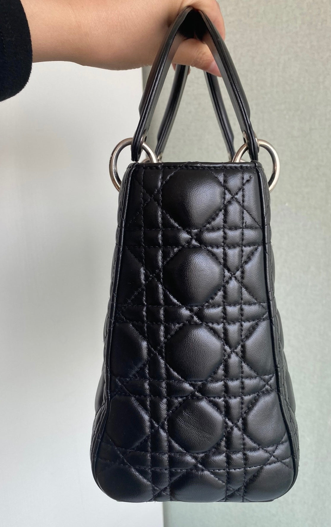 Lady Dior Black Medium Cannage Lambskin leather handbag Rovelle Bags