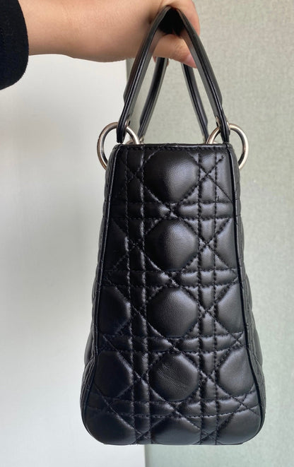 Lady Dior Black Medium Cannage Lambskin leather handbag Rovelle Bags