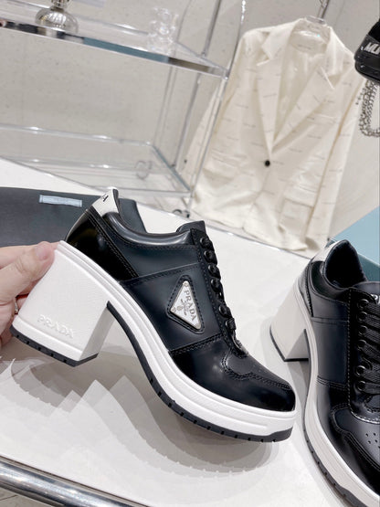 Prada Downtown High Heel Leather Sneakers