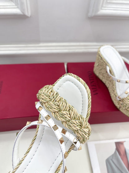 Valentino Rockstud Wedge Sandals