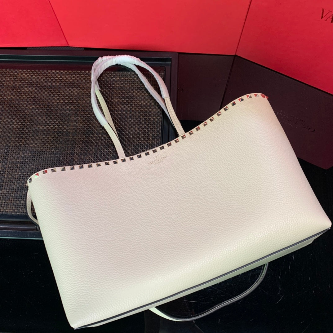 Valentino Garavani Rockstud Calfskin Grainy Tote Bag