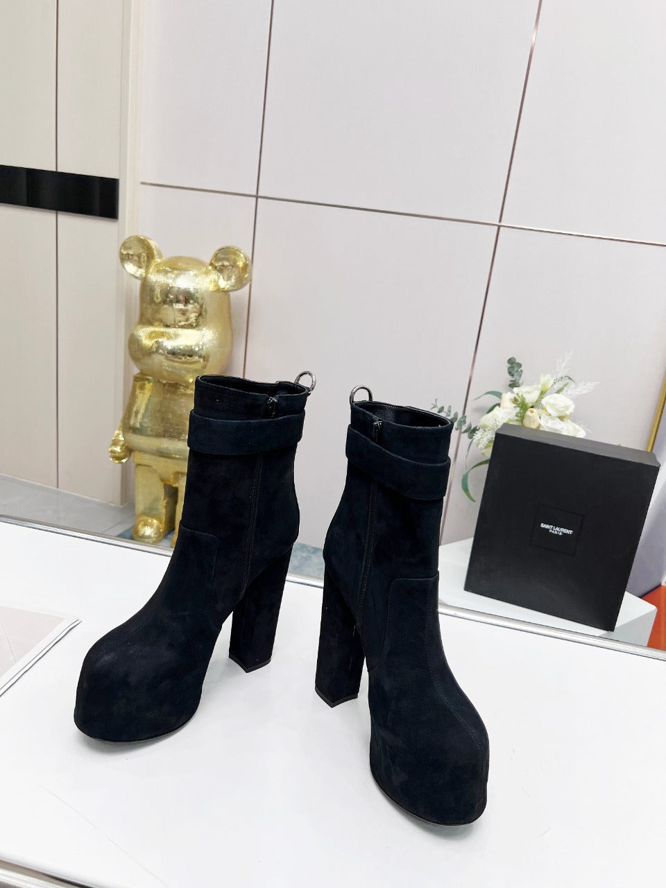 YSL  Cherry Buckle Platform Boots