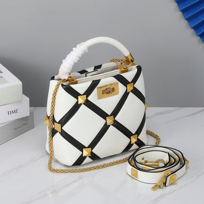 Valentino Garavani Small Roman Stud The Handle Bag In Nappa With Grid Detailing