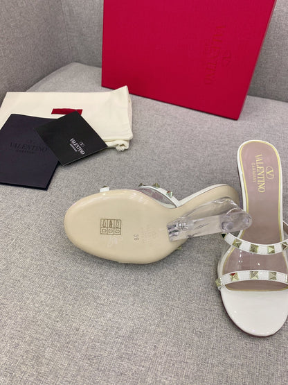 Valentino Rockstud Slide Sandal IN Transparent Material Plexi Wedge