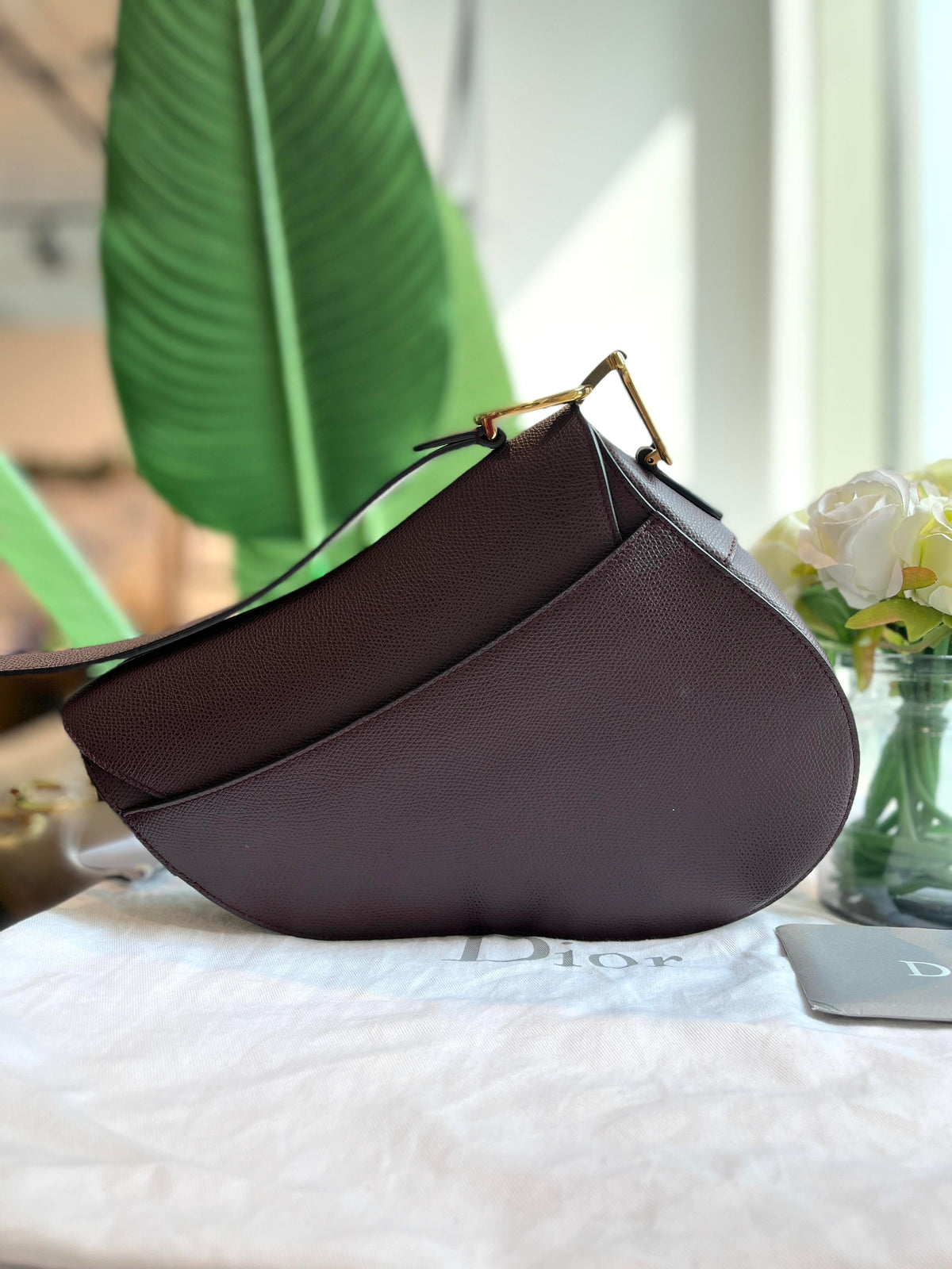 Dior Saddle Maroon Medium Grained Leather Handbag with Strap Rovelle Bags