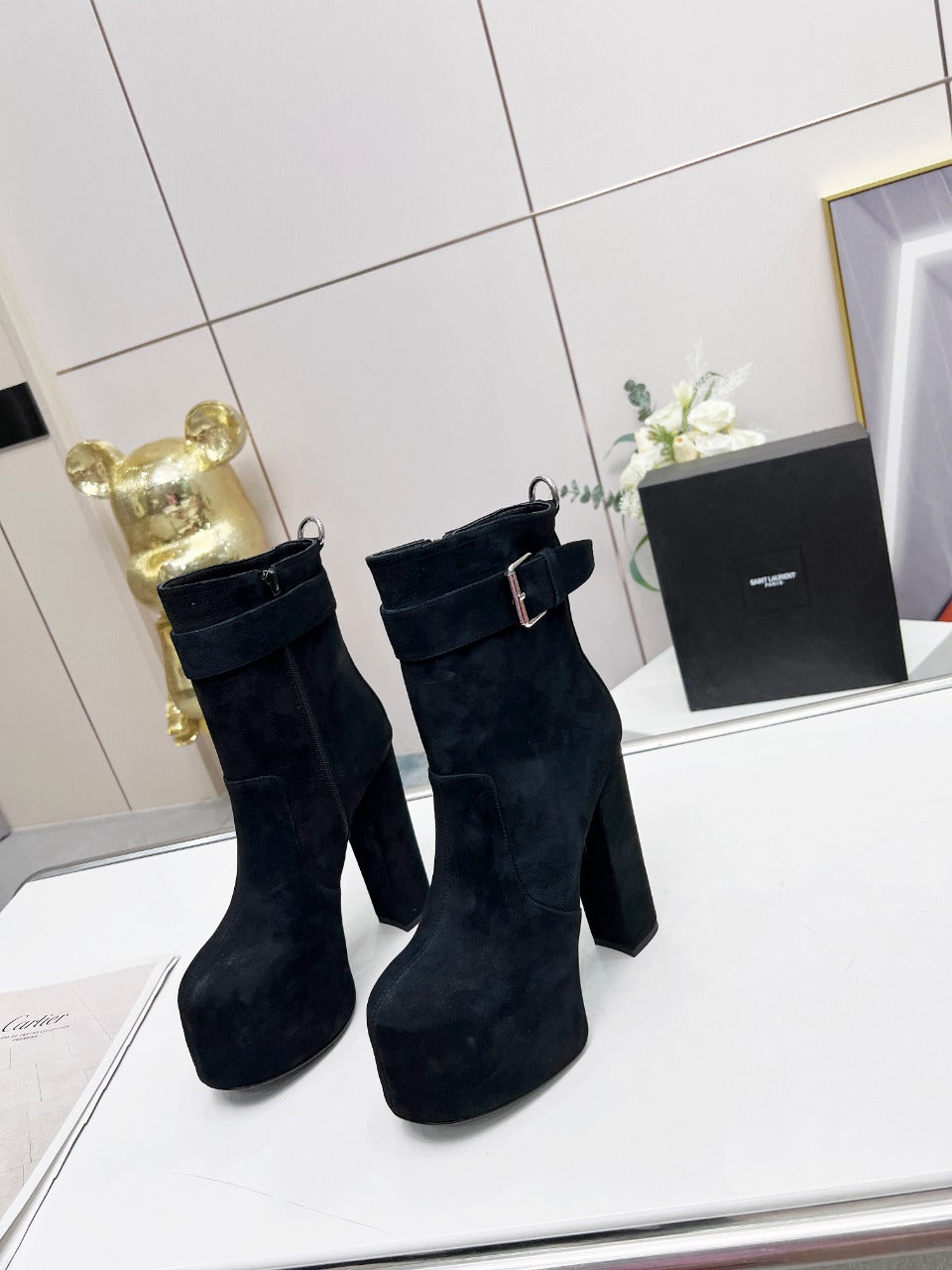 YSL  Cherry Buckle Platform Boots