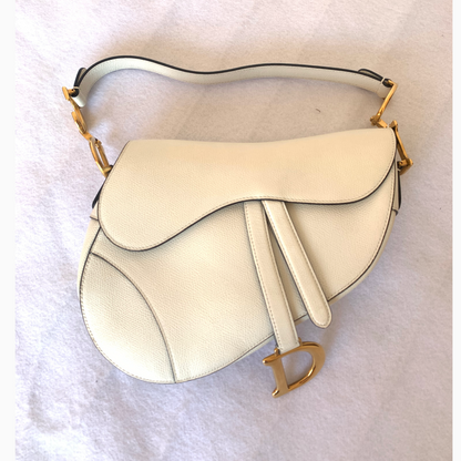 Dior Saddle White Medium Leather Handbag like new Rovelle Bags