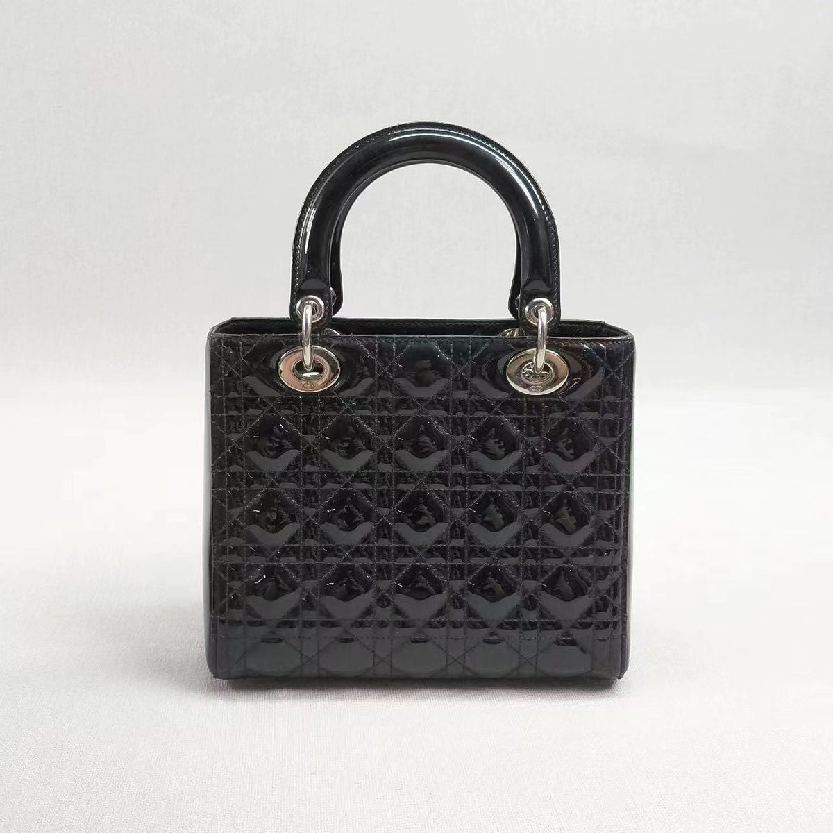 Lady Dior Medium Bag Black Patent Leather Rovelle Bags
