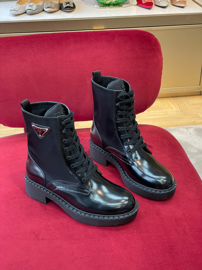Prada Brushed-Leather and Re-Nylon Boots