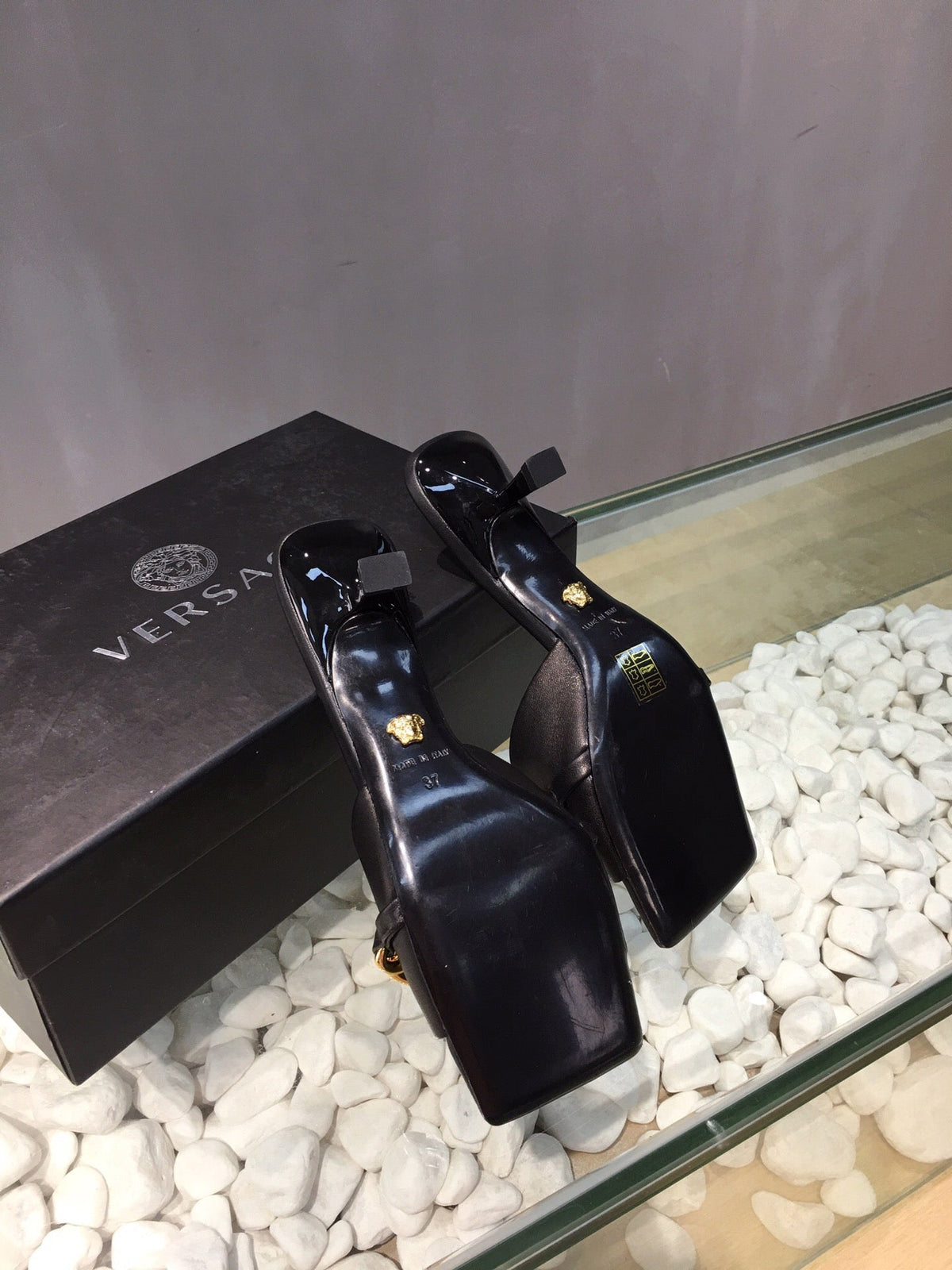 Versace  Medusa Chain Mid Heel Nappa Leather Mule