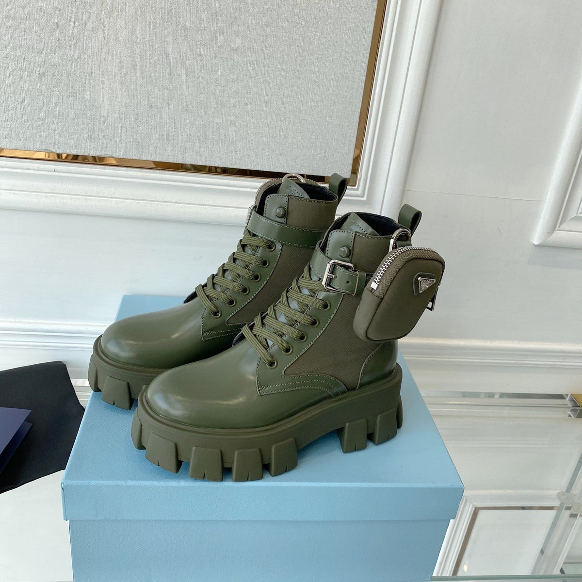 Prada Monolith brushed Rois Leather And Nylon Boots