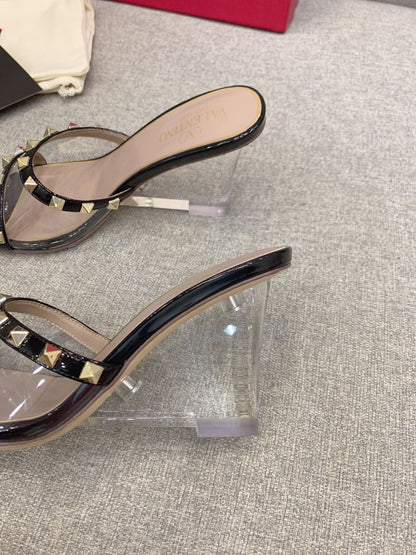 Valentino Rockstud Slide Sandal IN Transparent Material Plexi Wedge