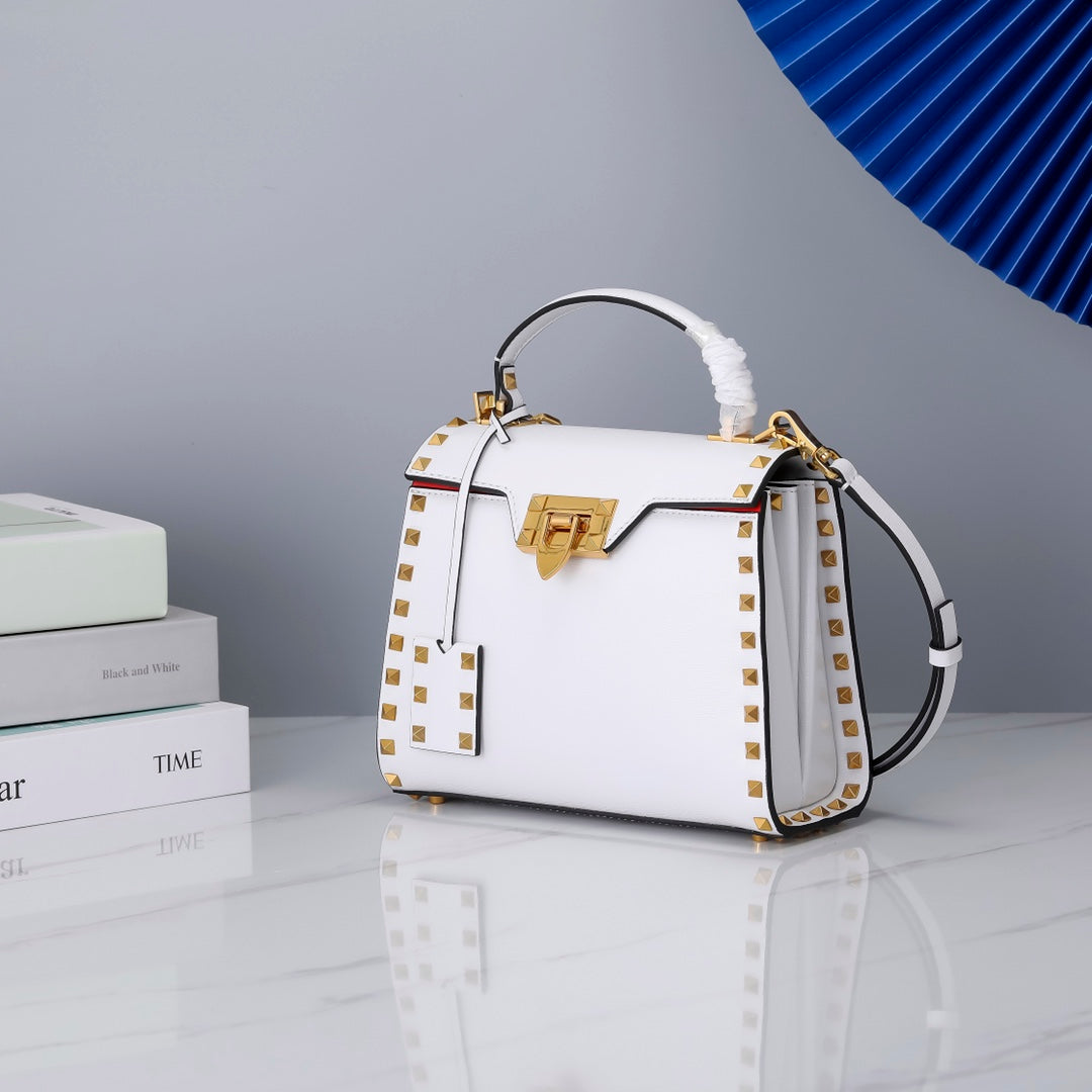 Valentino Garavani Small Rockstud Alcove Grainy Calfskin Bag