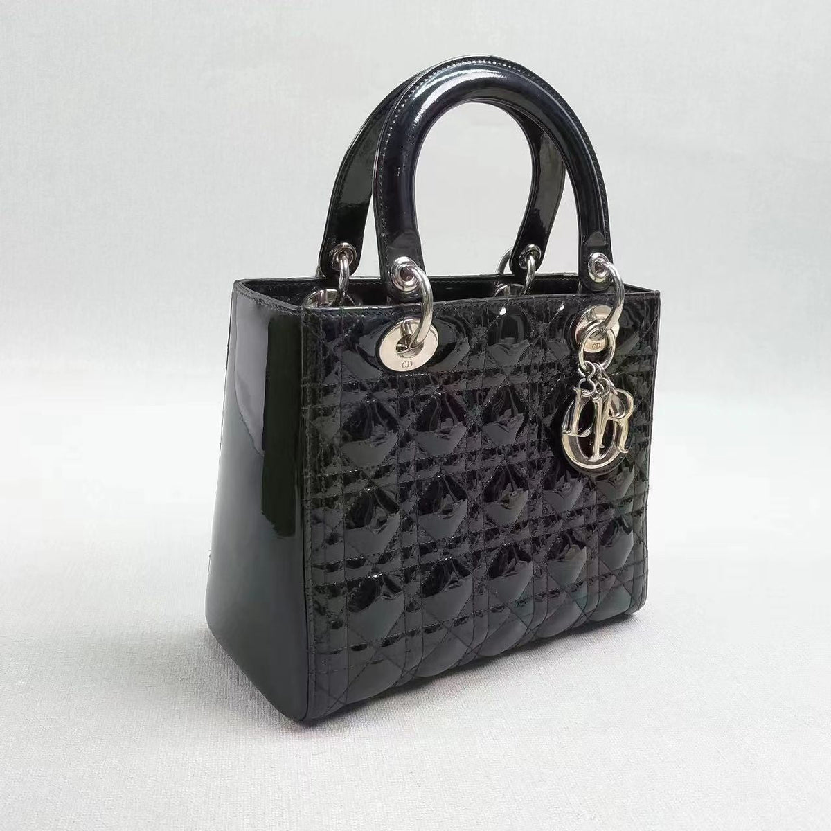 Lady Dior Medium Bag Black Patent Leather Rovelle Bags