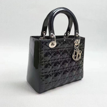 Lady Dior Medium Bag Black Patent Leather Rovelle Bags