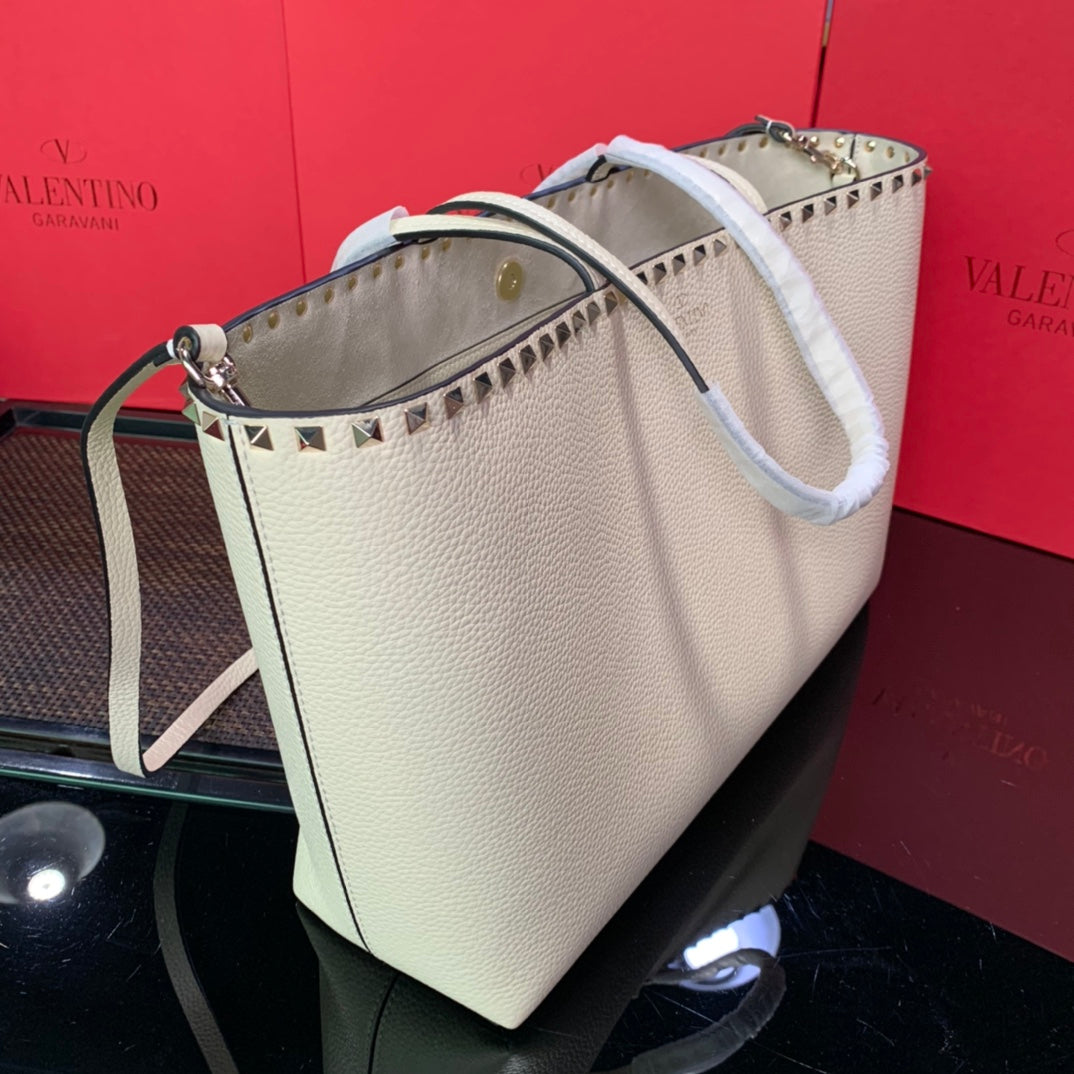 Valentino Garavani Rockstud Calfskin Grainy Tote Bag