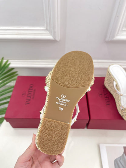 Valentino Rockstud Wedge Sandals