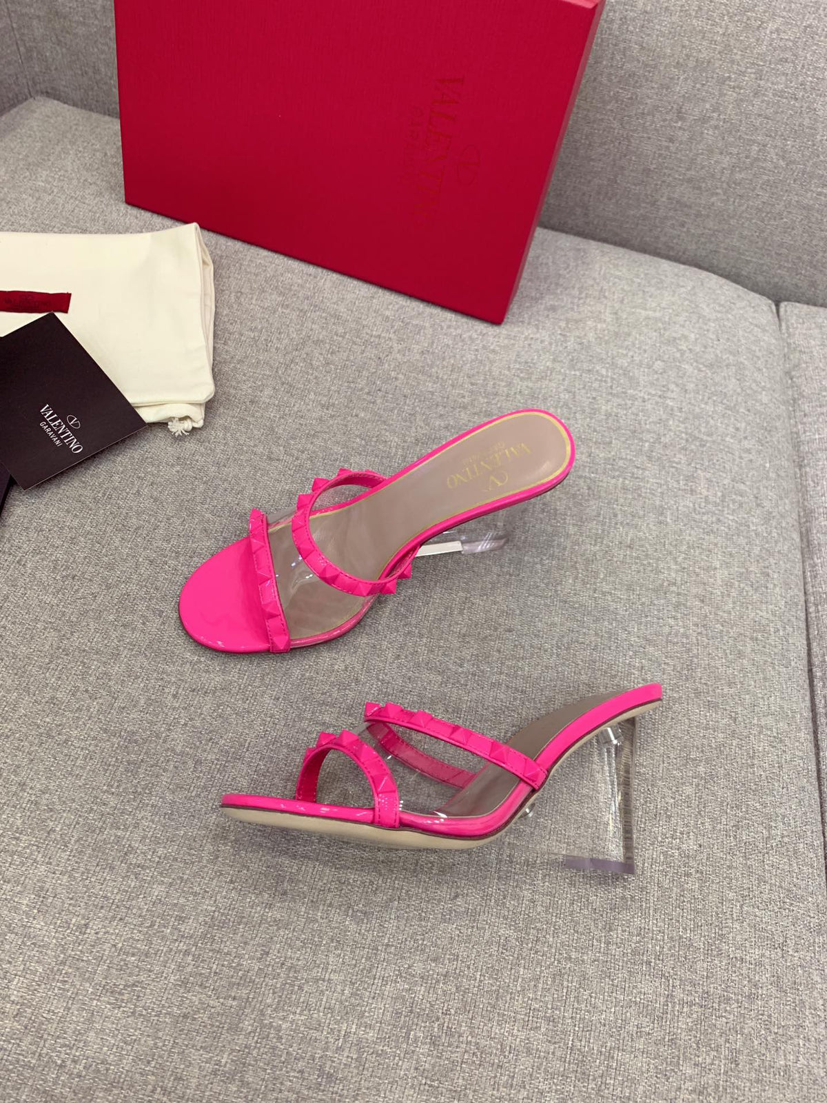 Valentino Rockstud Slide Sandal IN Transparent Material Plexi Wedge