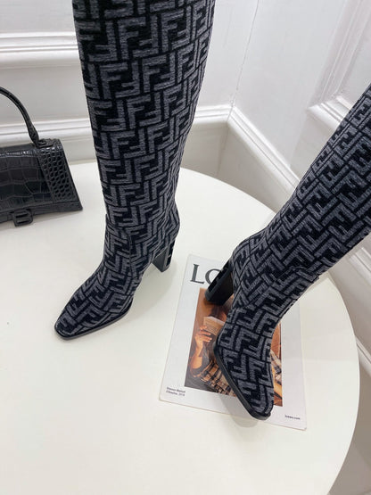 Fendi High-heeled  FF Chenille Boots