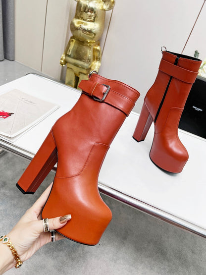 YSL  Cherry Buckle Platform Boots