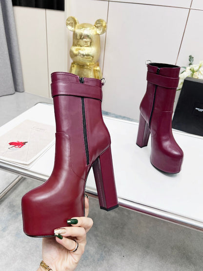 YSL  Cherry Buckle Platform Boots
